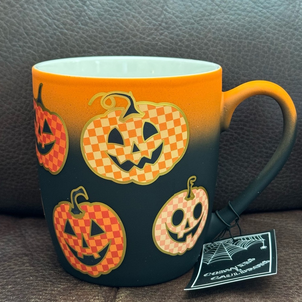 Checkered Jack O’ Lantern Pumpkins Soft Touch Halloween Mug